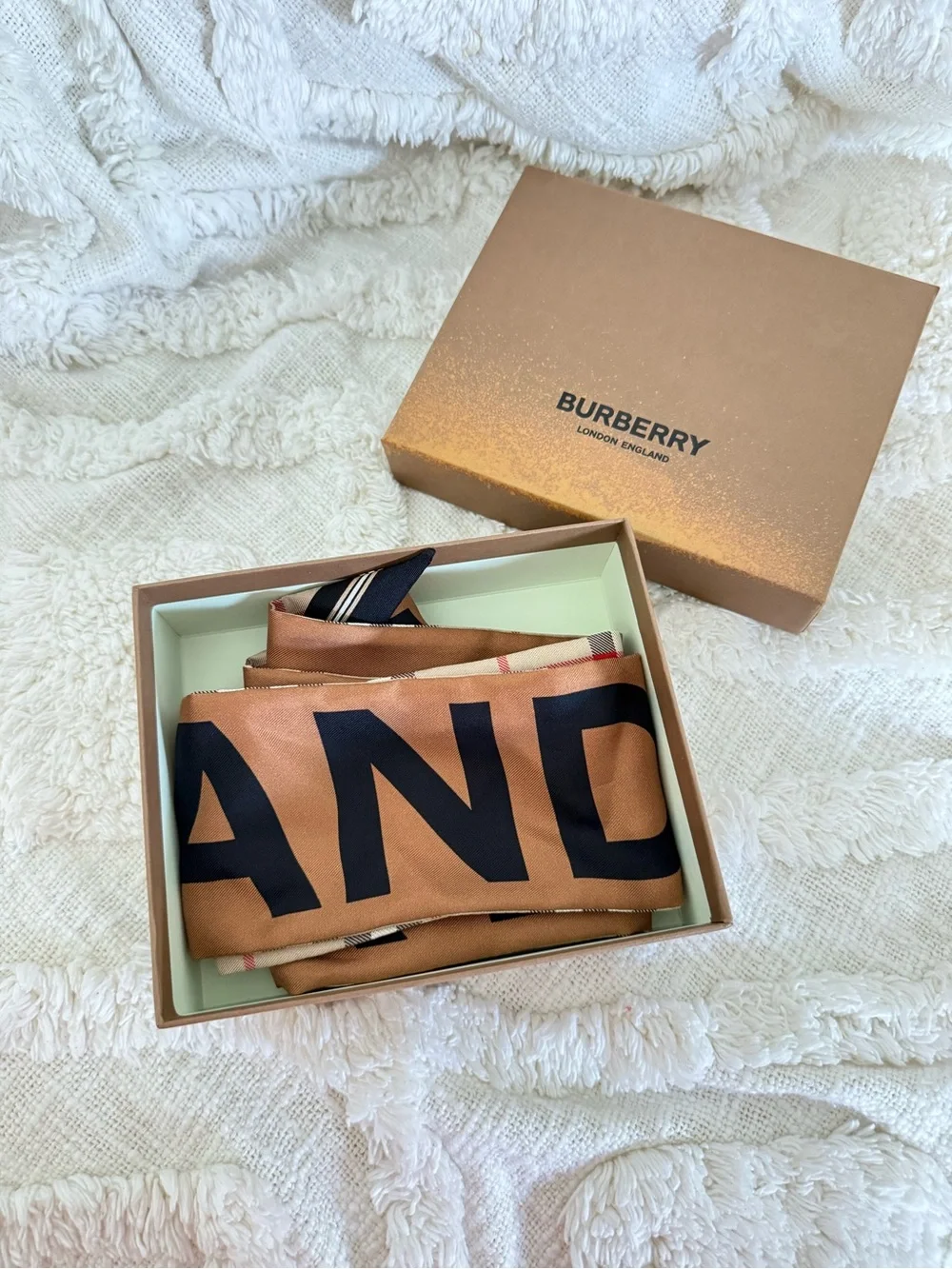 Burberry Beige, Tan & Black Check Silk Twilly Scarf